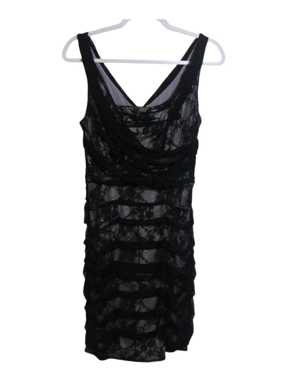 Express Black Fitted Lace Tiered Ruched Sleeveless Dress LBD Size 4